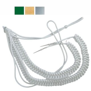 Fangschnüre, 2 Breitgeflechte, 2 Schlingen, mit Stifte, große Ausführung silber