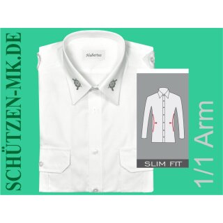 Schützenhemd "Hubertus", 1/1 Arm, weiß, mit Stick, Slim Fit
