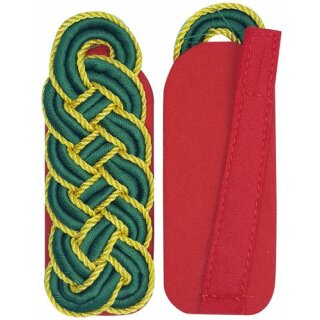 Schultergeflecht, Meistergeflecht, Soutache grün, Kordel gold, Filz rot