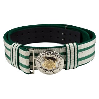 Feldbinde, silber mit schützengrün national, silber Schloss mit Emblem gold 100-120 cm